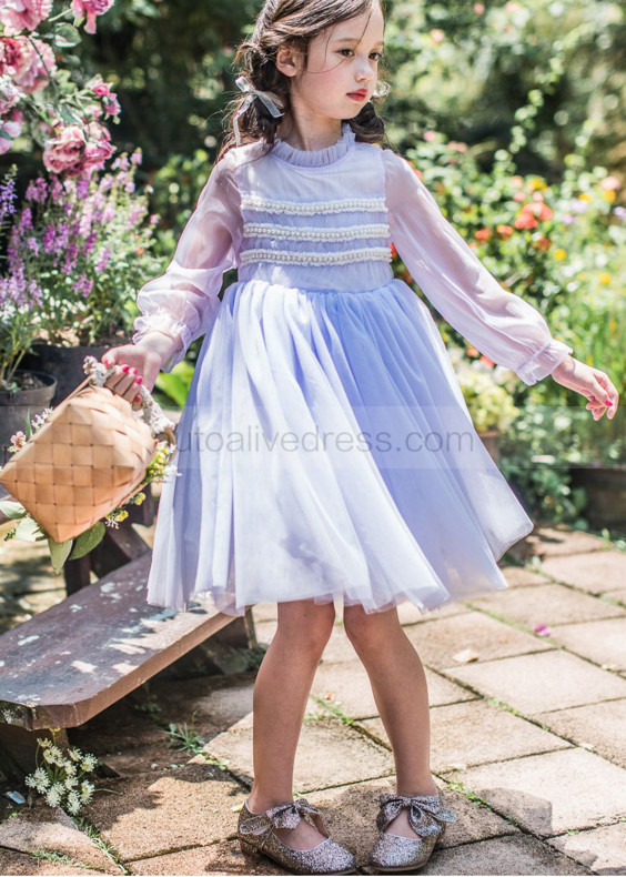 Pearl Embellished Soft Yarn Flower Girl Dress